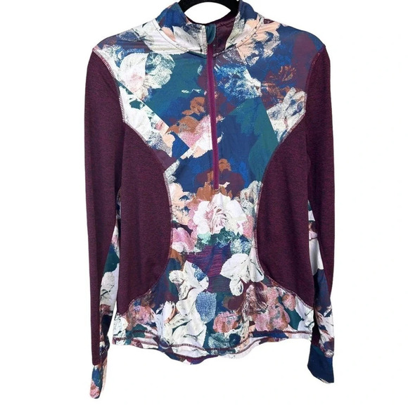 Zelos Women's Floral 1/4 Zip Activewear Long Sleeve Top Size Small - Picture 1 of 6